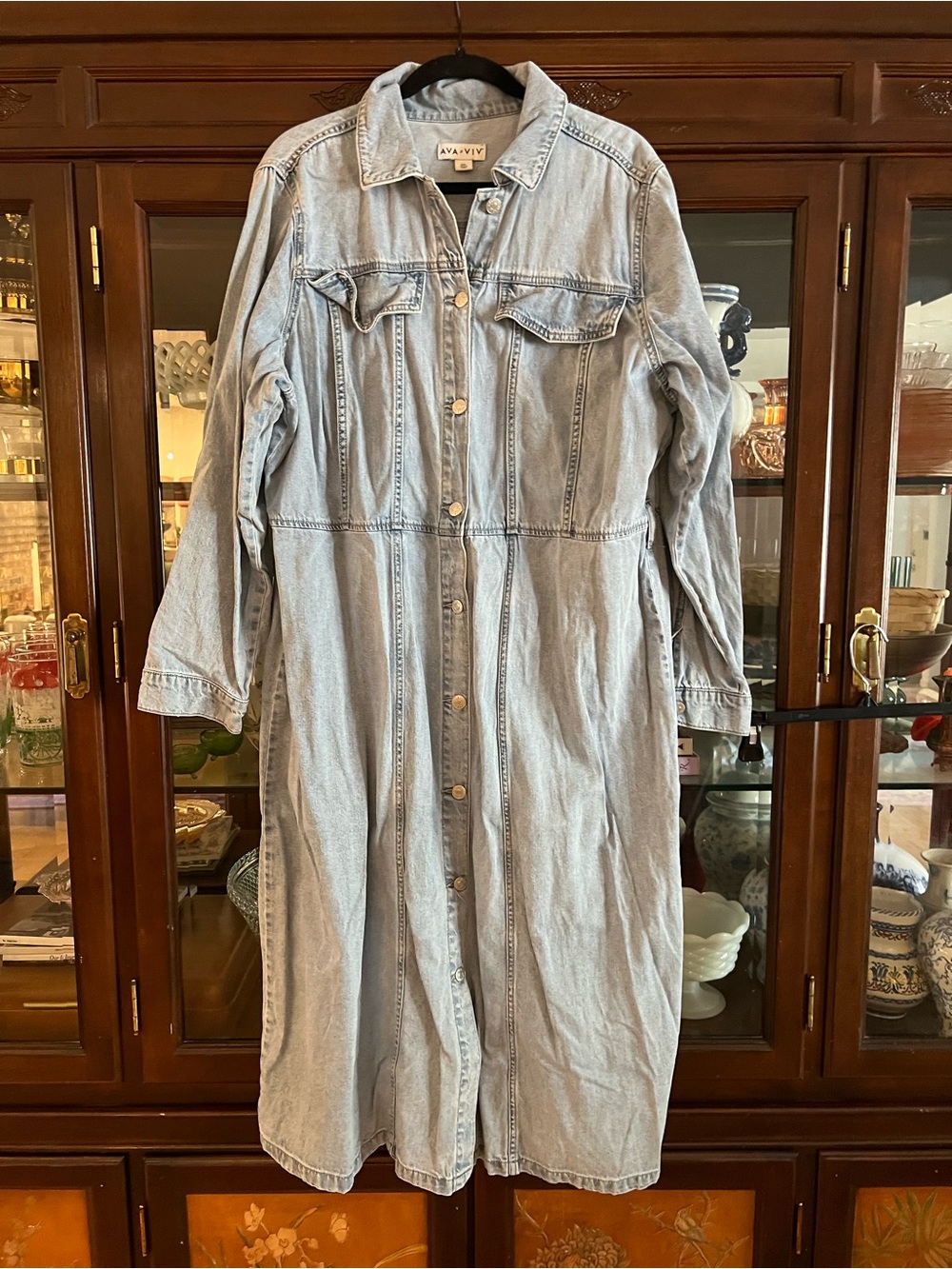 Ava & Viv Denim button down midi dress size XXL light wash